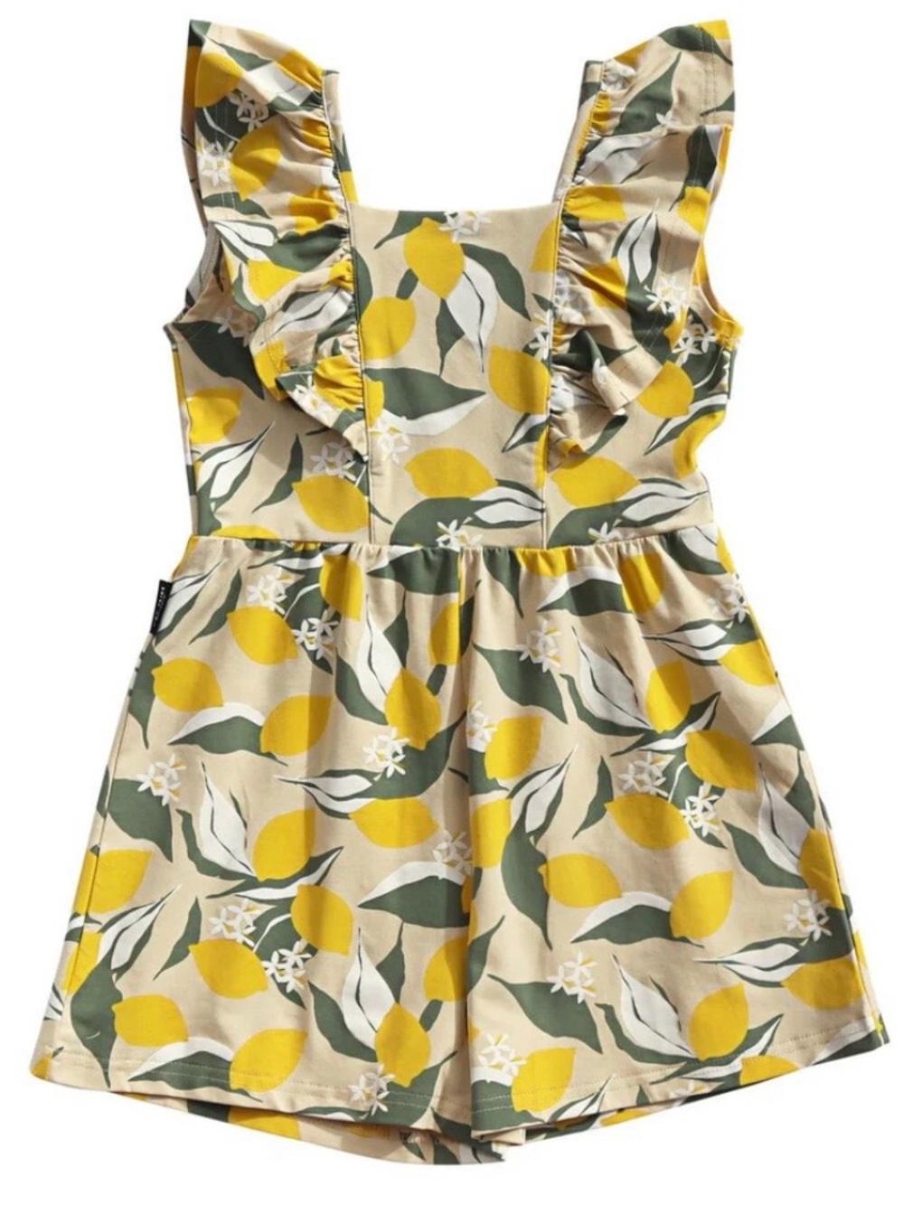Yellow Lemon Print Ruffle Strap Romper